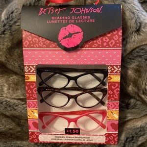 Betsey Johnson cat eye pink tortoise brown black 3 pack reading glasses + 1.50